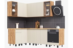 Угловая кухня Оливия NEW 1,4х2,4м, Крафт золотой/Кашемир