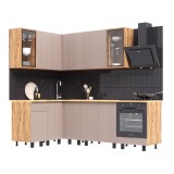 Угловая кухня Оливия NEW 1,4х2,4м, Крафт золотой/Холст латте недорого
