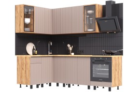 Угловая кухня Оливия NEW 1,4х2,4м, Крафт золотой/Холст латте
