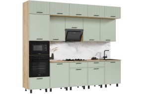 Кухня Модульная Бьянка 3,0/180м, Крафт золотой/Олива софт