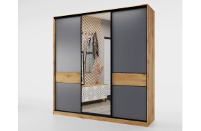 Шкаф -купе СЛИМ,184*60, Дуб вотан, ерый с зеркалом