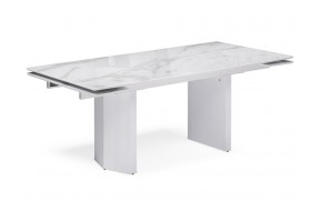 Кухонный стол Стеклянный Монерон 200(260)х100х77 белый мрамор /