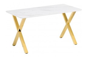 Кухонный стол Селена 3 140х80х77 белый мрамор / золото